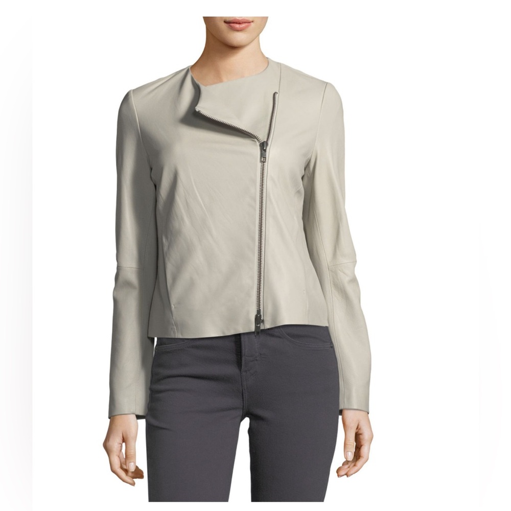 NWT Vince Lamb Leather Cream Asymmetrical Zip Jacket, size M